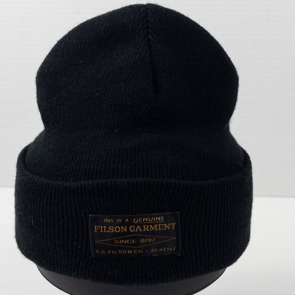 Filson Beanie Hat Mens OS Black Wool Blend Ribbed Knit Toque Vintage Workwear